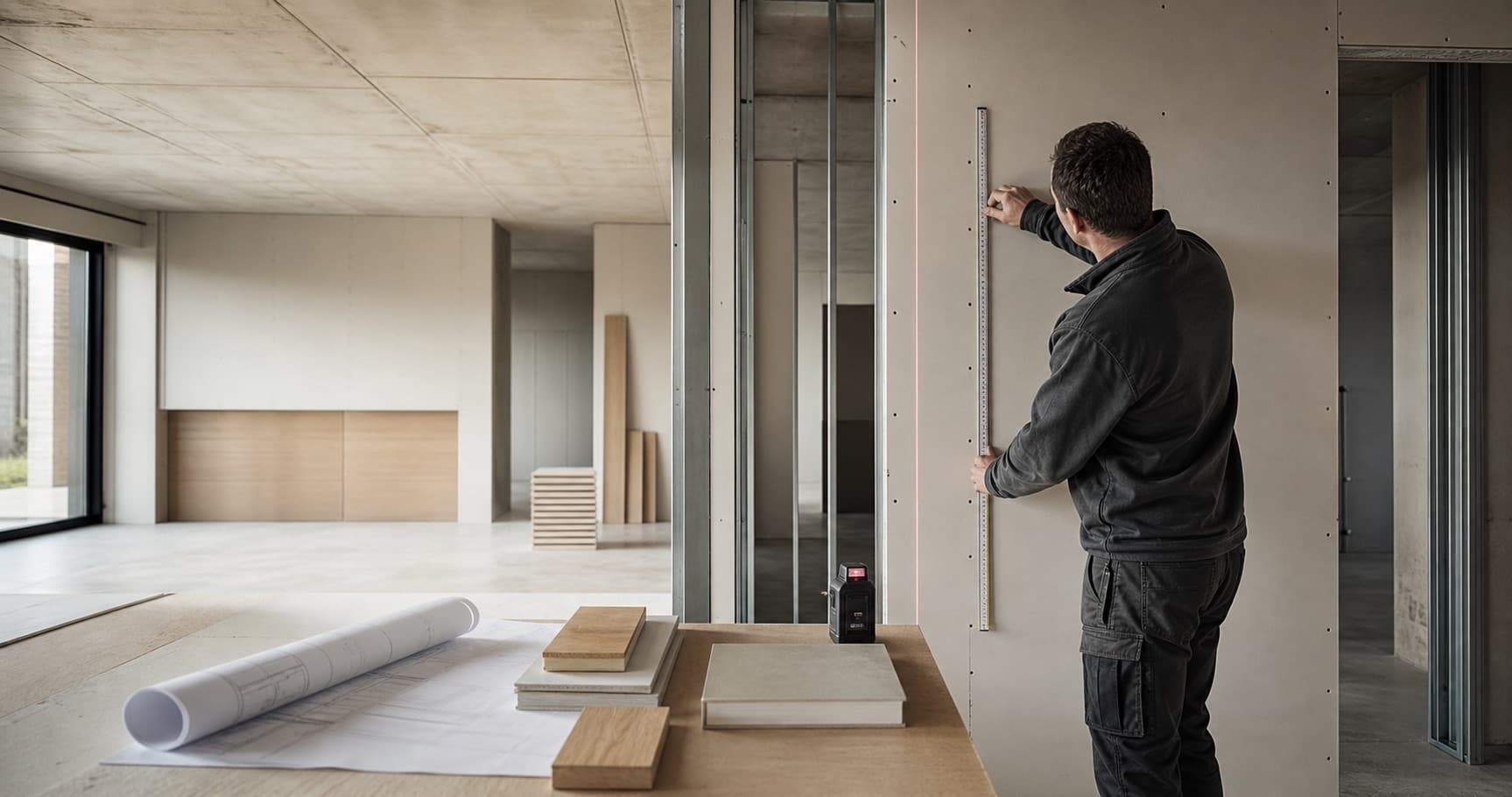 Innenausbau mit präzisem Aufmaß an einer Trockenbauwand